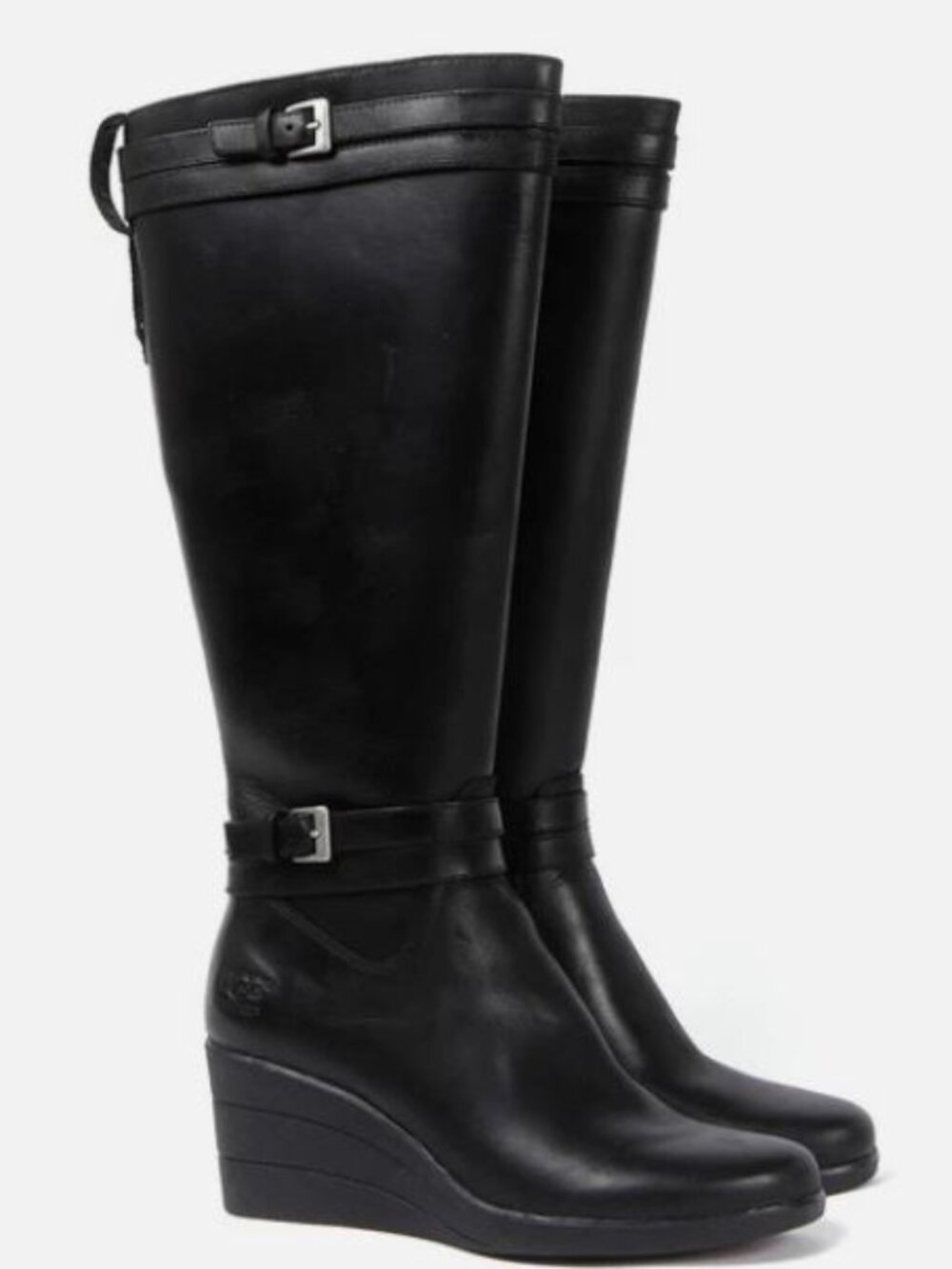 UGG Irmah Riding Boots Waterproof Leather 9 Black Wellies Wedge Platform Chunky